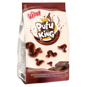 viva pufu king cu glazură de cacao şi ciocolată 85g