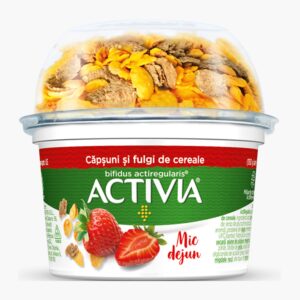 danone activia mic dejun cu căpșuni și fulgi de cereale 168g